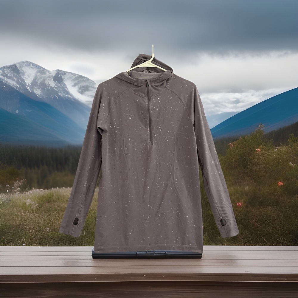 LULULEMON Swiftly Tech‎ Hooded 1/4 Zip Long Sleeves Shirt Gray Women's Sz 12 Run